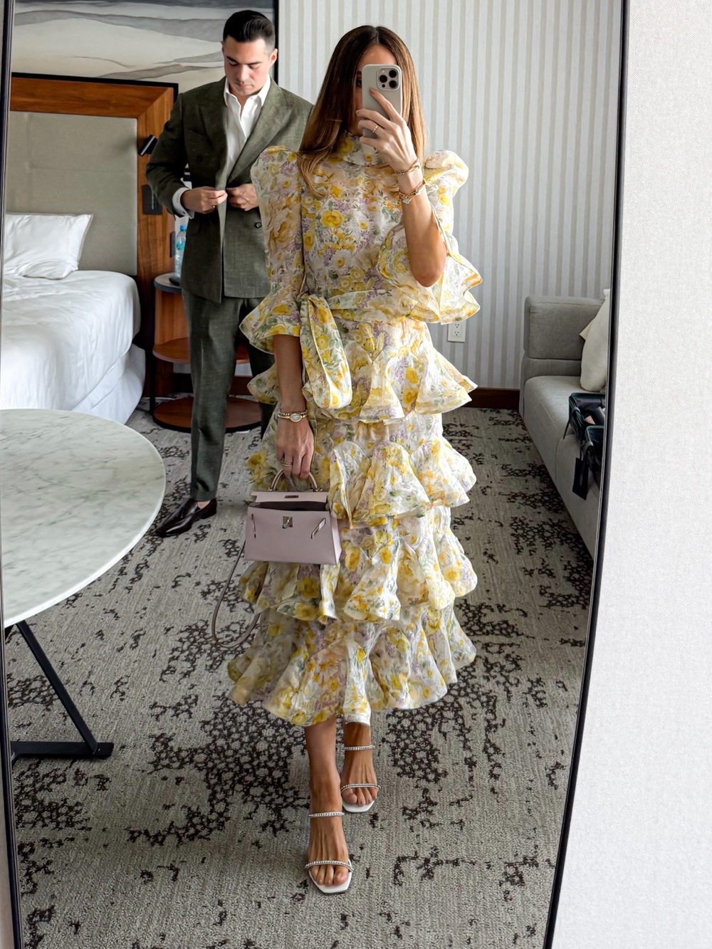 Zimmermann Yellow Floral Tiered Ruffle Midi Dress